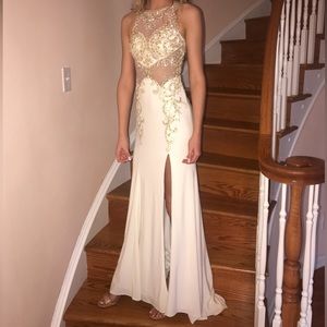 White and Gold Prom Dress